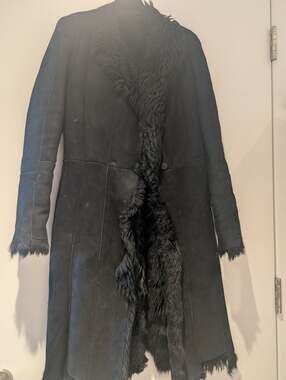 Jil Sander Black Shearling Lamb Leather Long Coat